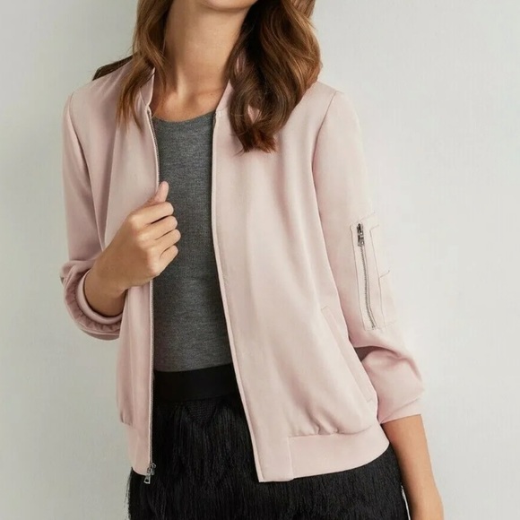 NEW BCBGMAXAZRIA Jacket Full Zip Satin Crepe Baseball Jacket in Pink Size Large - Picture 11 of 11